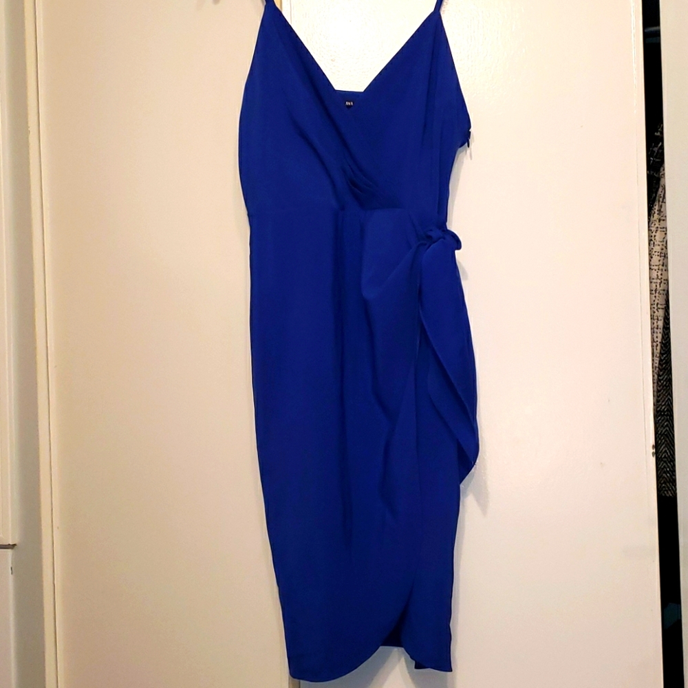 Ava & Aiden blue faux wrap dress 10